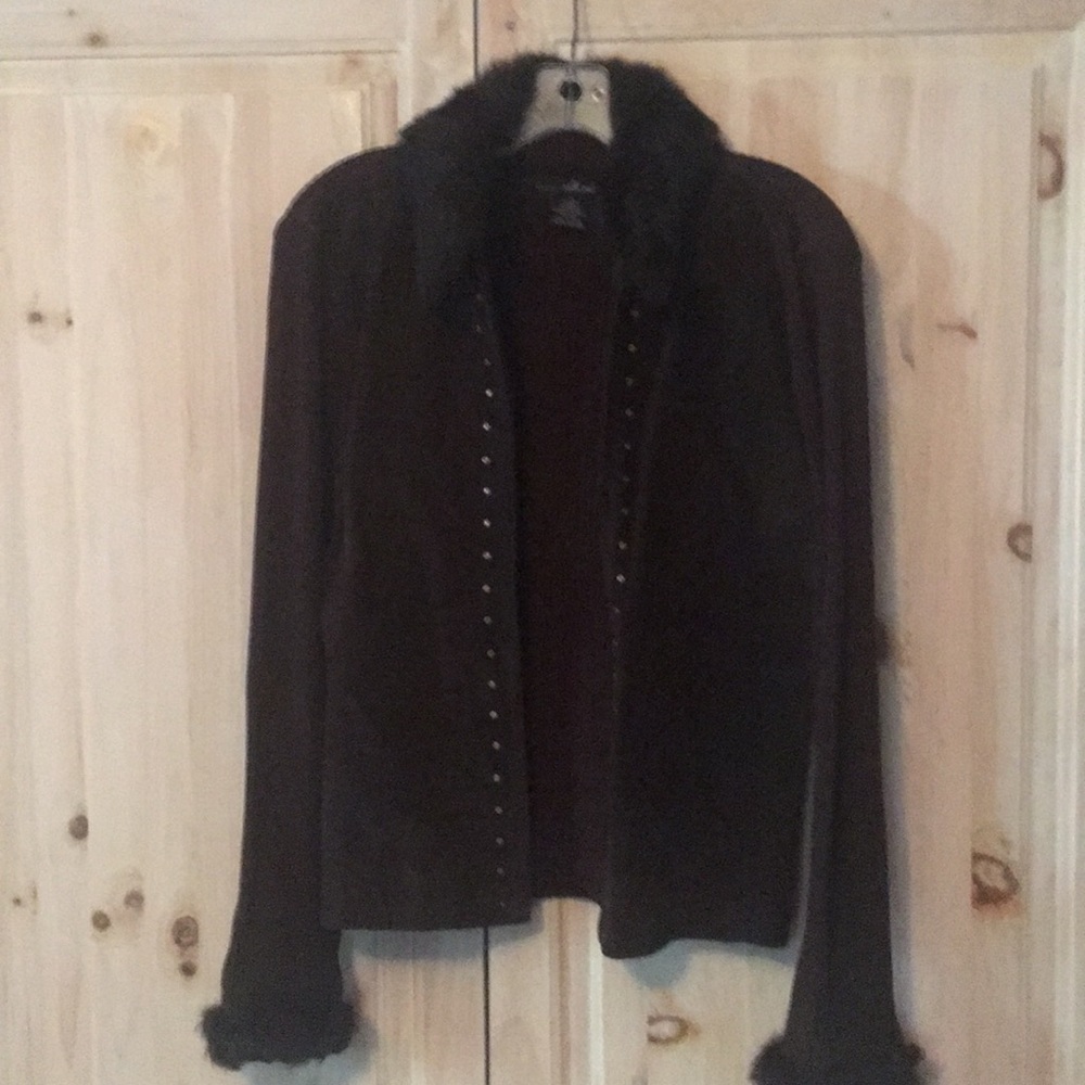 Lovely Fur Trimmed Collar Zip Sweater Jacket